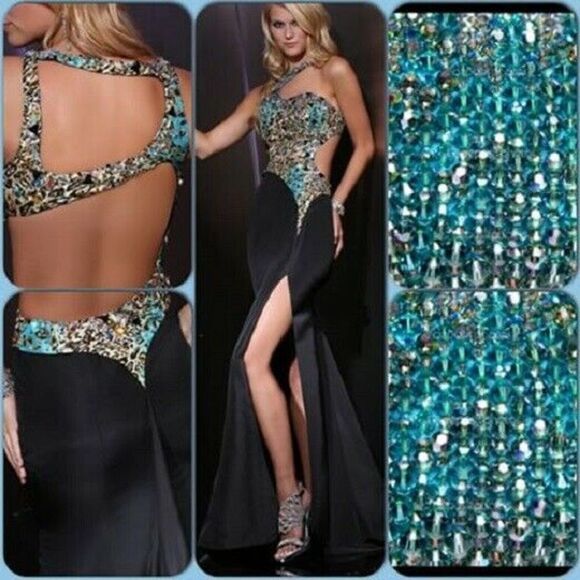 Xcite Leopard Prom Dress 32319 Black/Multi - Picture 2 of 6